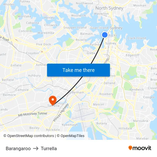 Barangaroo to Turrella map