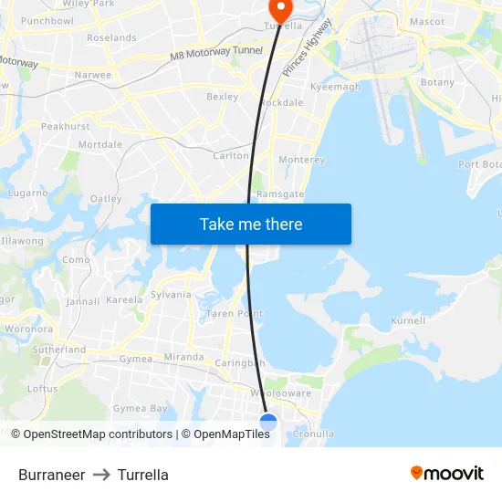 Burraneer to Turrella map