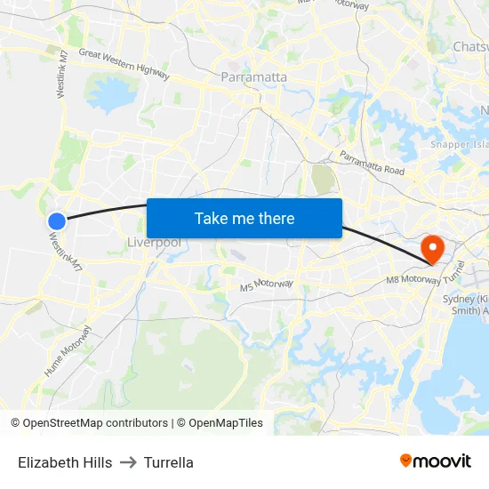 Elizabeth Hills to Turrella map