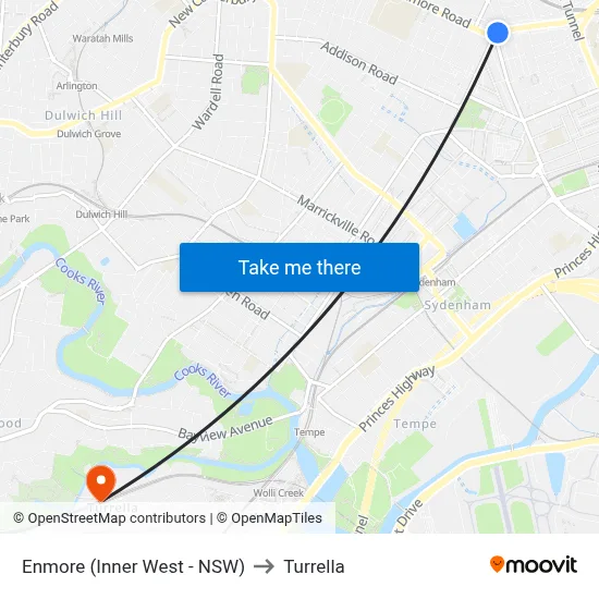 Enmore (Inner West - NSW) to Turrella map