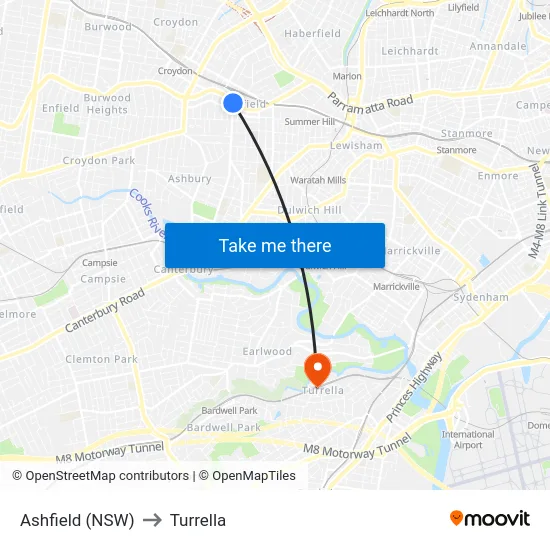 Ashfield (NSW) to Turrella map