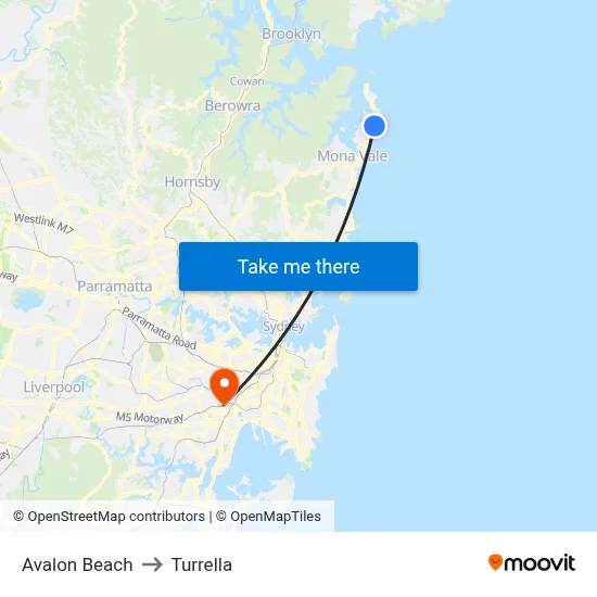 Avalon Beach to Turrella map