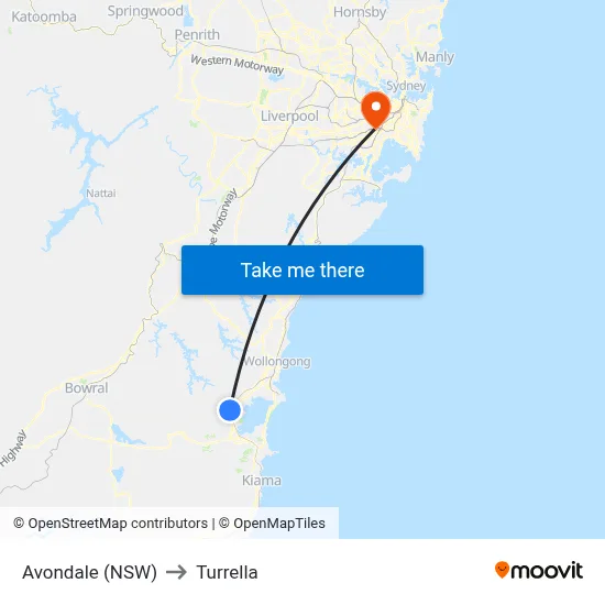 Avondale (NSW) to Turrella map