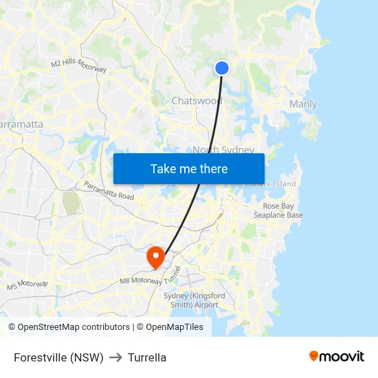 Forestville (NSW) to Turrella map