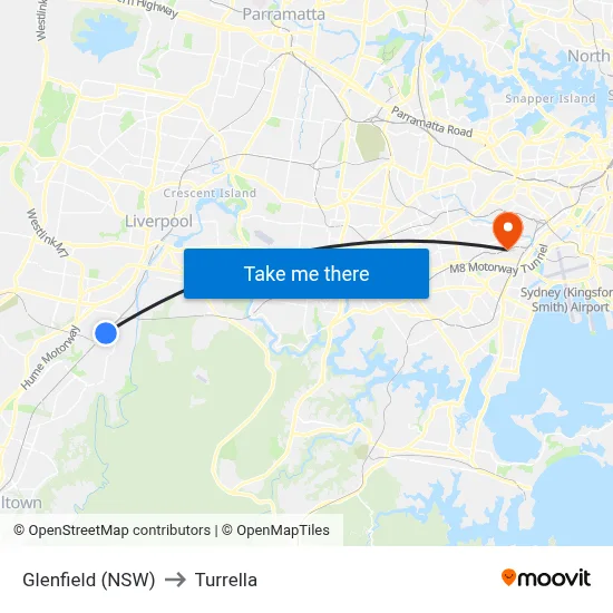 Glenfield (NSW) to Turrella map