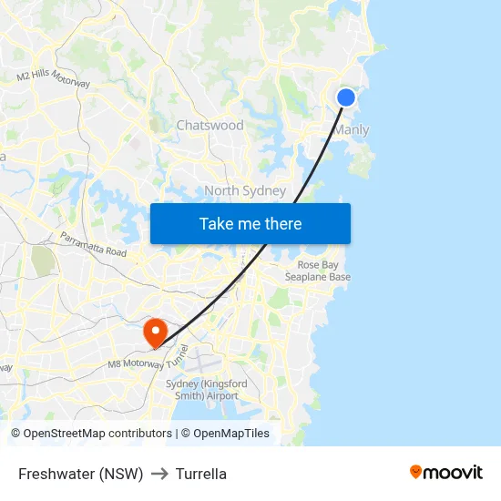 Freshwater (NSW) to Turrella map