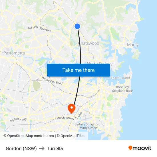 Gordon (NSW) to Turrella map