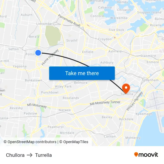 Chullora to Turrella map