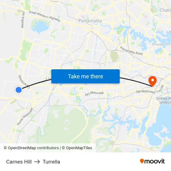 Carnes Hill to Turrella map