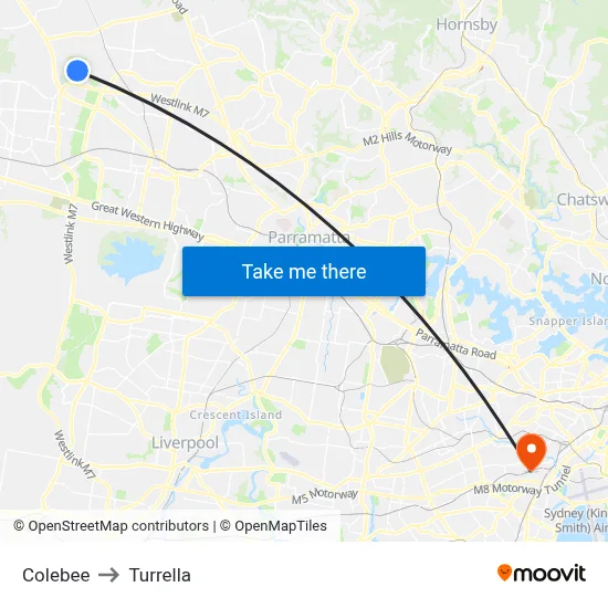 Colebee to Turrella map