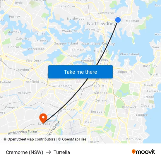 Cremorne (NSW) to Turrella map