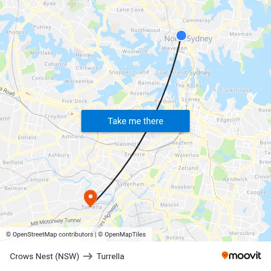 Crows Nest (NSW) to Turrella map