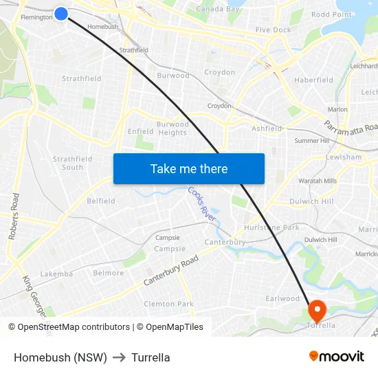 Homebush (NSW) to Turrella map