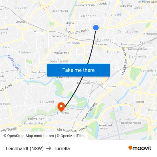 Leichhardt (NSW) to Turrella map