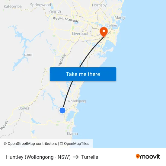 Huntley (Wollongong - NSW) to Turrella map