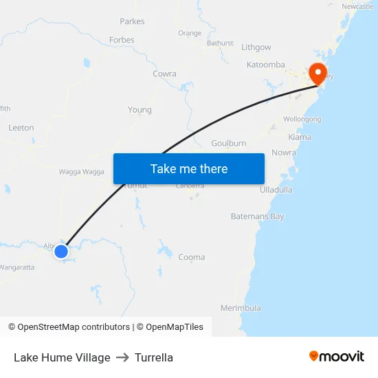 Lake Hume Village to Turrella map