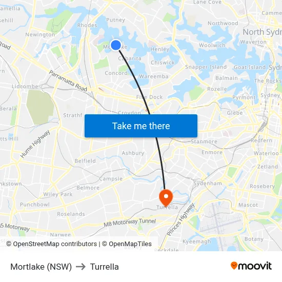 Mortlake (NSW) to Turrella map