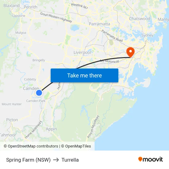Spring Farm (NSW) to Turrella map
