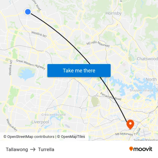 Tallawong to Turrella map