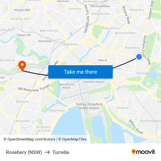 Rosebery (NSW) to Turrella map
