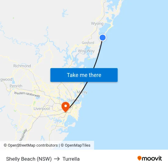 Shelly Beach (NSW) to Turrella map