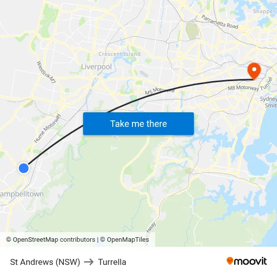 St Andrews (NSW) to Turrella map