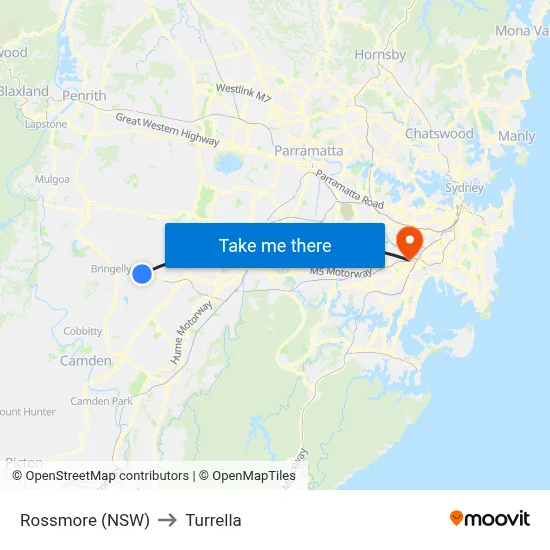 Rossmore (NSW) to Turrella map