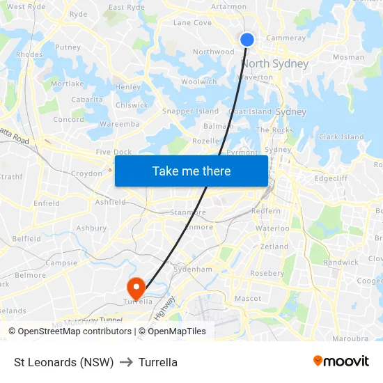 St Leonards (NSW) to Turrella map