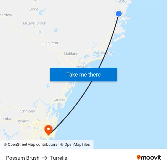 Possum Brush to Turrella map