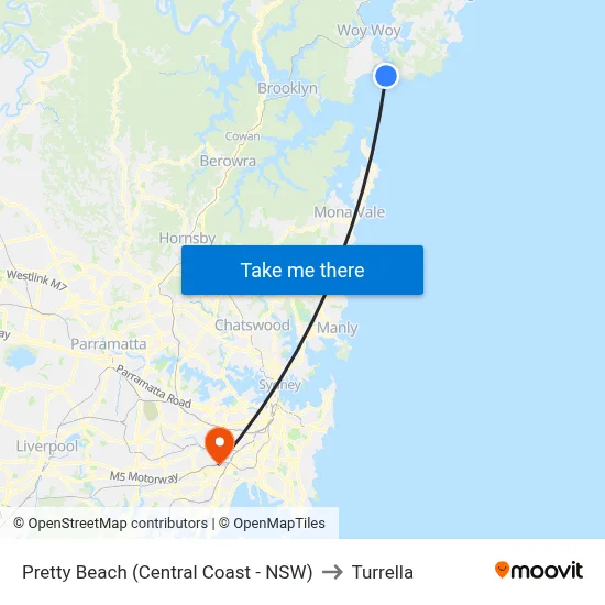 Pretty Beach (Central Coast - NSW) to Turrella map