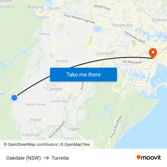 Oakdale (NSW) to Turrella map
