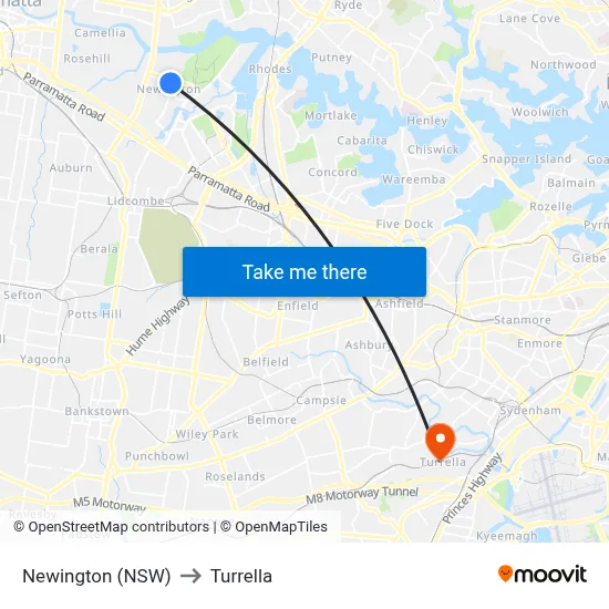 Newington (NSW) to Turrella map