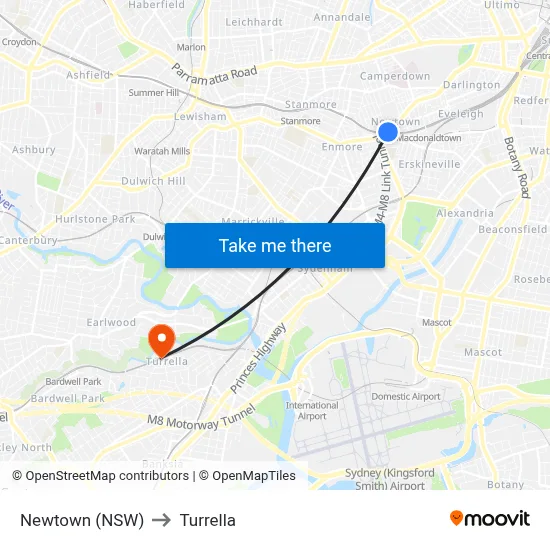 Newtown (NSW) to Turrella map