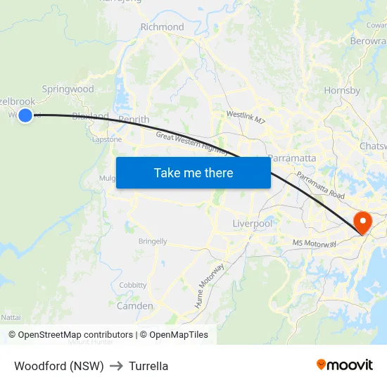 Woodford (NSW) to Turrella map