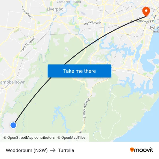 Wedderburn (NSW) to Turrella map