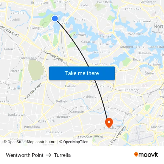Wentworth Point to Turrella map
