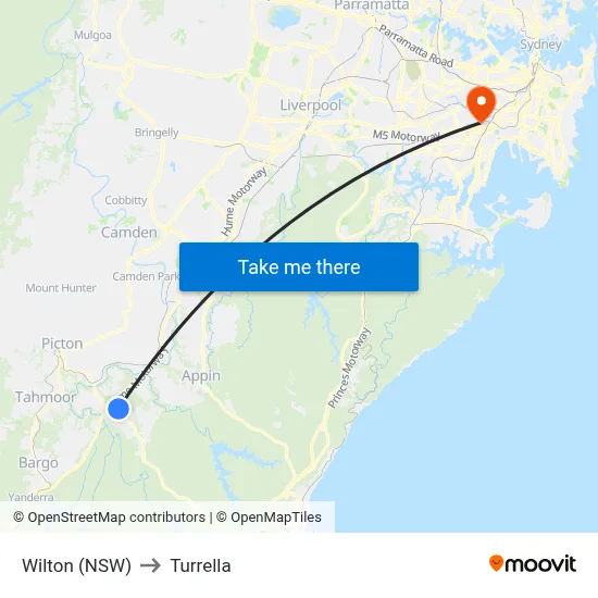 Wilton (NSW) to Turrella map