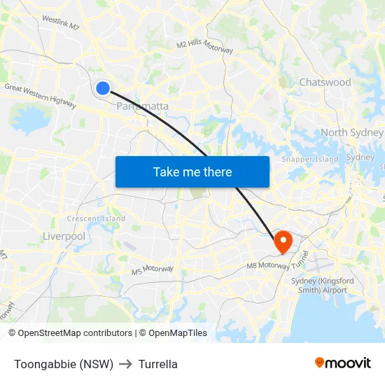 Toongabbie (NSW) to Turrella map