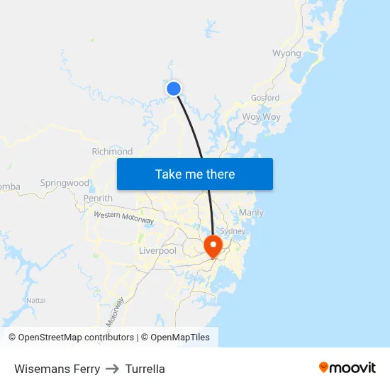 Wisemans Ferry to Turrella map