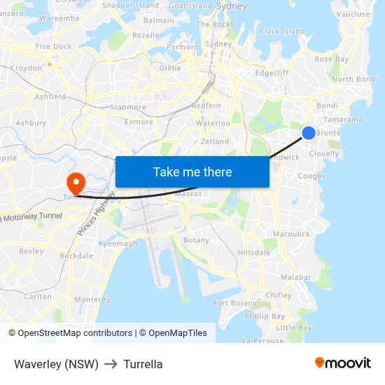 Waverley (NSW) to Turrella map