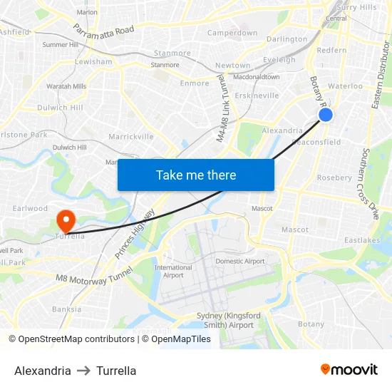 Alexandria to Turrella map