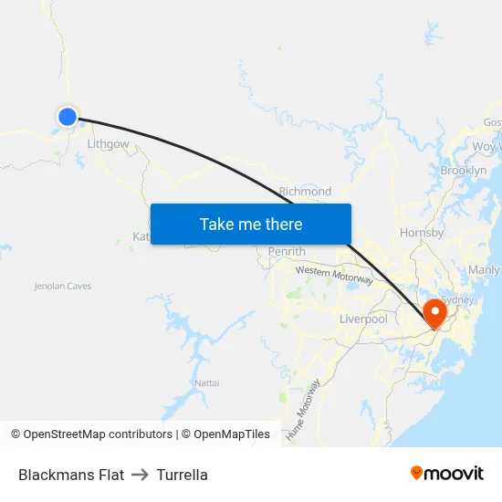 Blackmans Flat to Turrella map