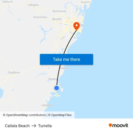 Callala Beach to Turrella map
