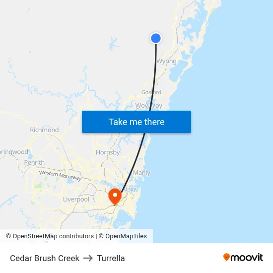 Cedar Brush Creek to Turrella map
