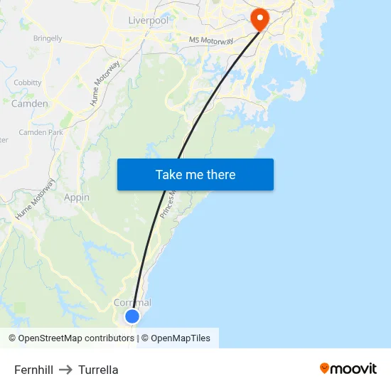 Fernhill to Turrella map
