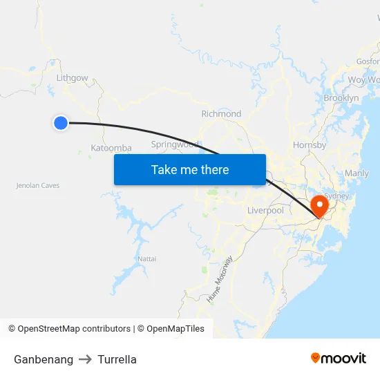 Ganbenang to Turrella map