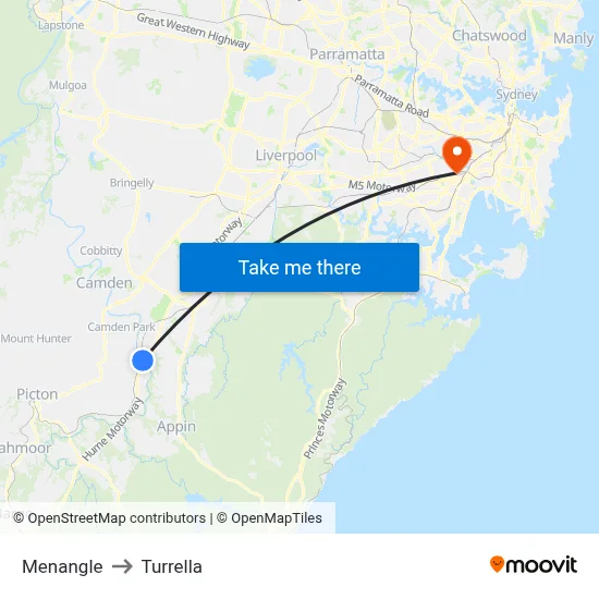 Menangle to Turrella map