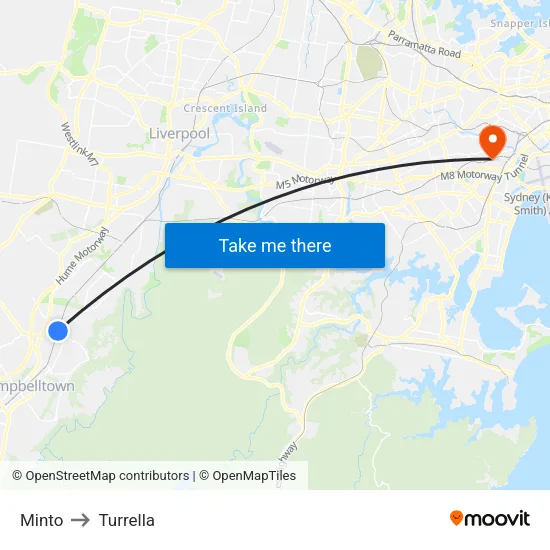 Minto to Turrella map
