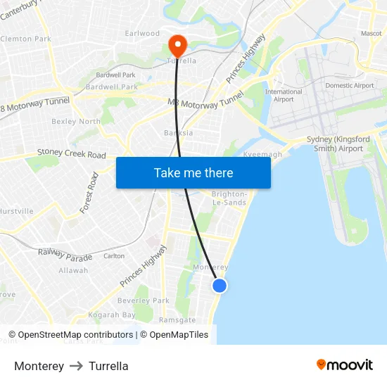 Monterey to Turrella map