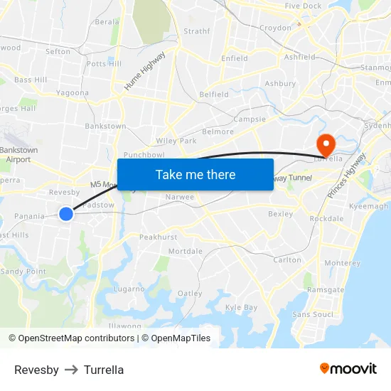 Revesby to Turrella map